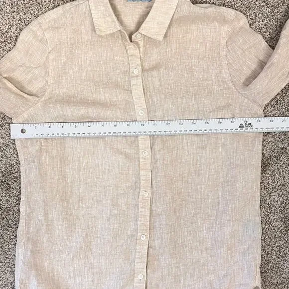 J. McLaughlin Women's S Coastal Old Money Minimalist Linen Button Front Shirt - Picture 9 of 11
